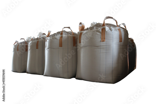 Chemical fertilizer The product stock is packed in sacks, stacked in the warehouse, waiting for delivery photo