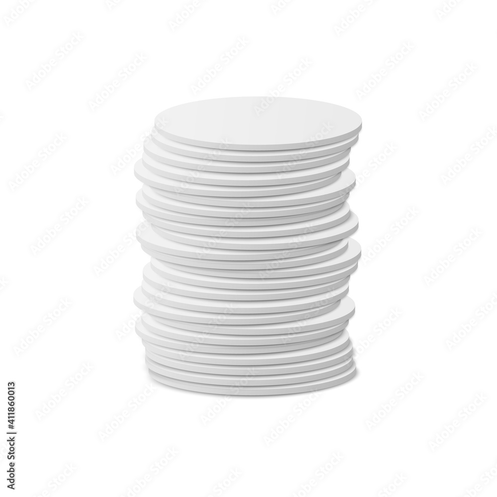 White beer coasters or mats in stack, realistic vector illustration isolated. White beer coasters or mats in stack, realistic vector illustration isolated.