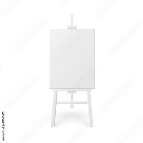 Vertically placed white artboard on easel realistic vector illustration isolated.
