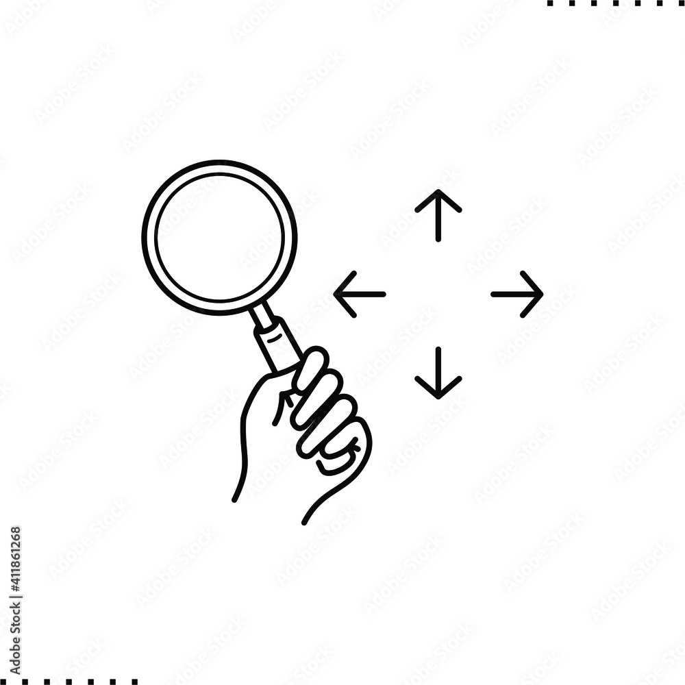 searching, discovery vector icon in outline searching, discovery vector icon in outline