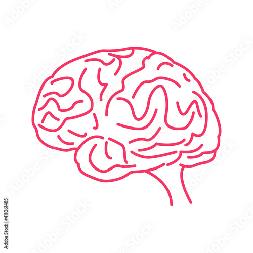human brain illustration, Human brain icon in line style.