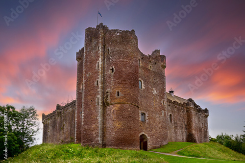 Sunset over Doune Castle in the Stirling district, Scotland.
