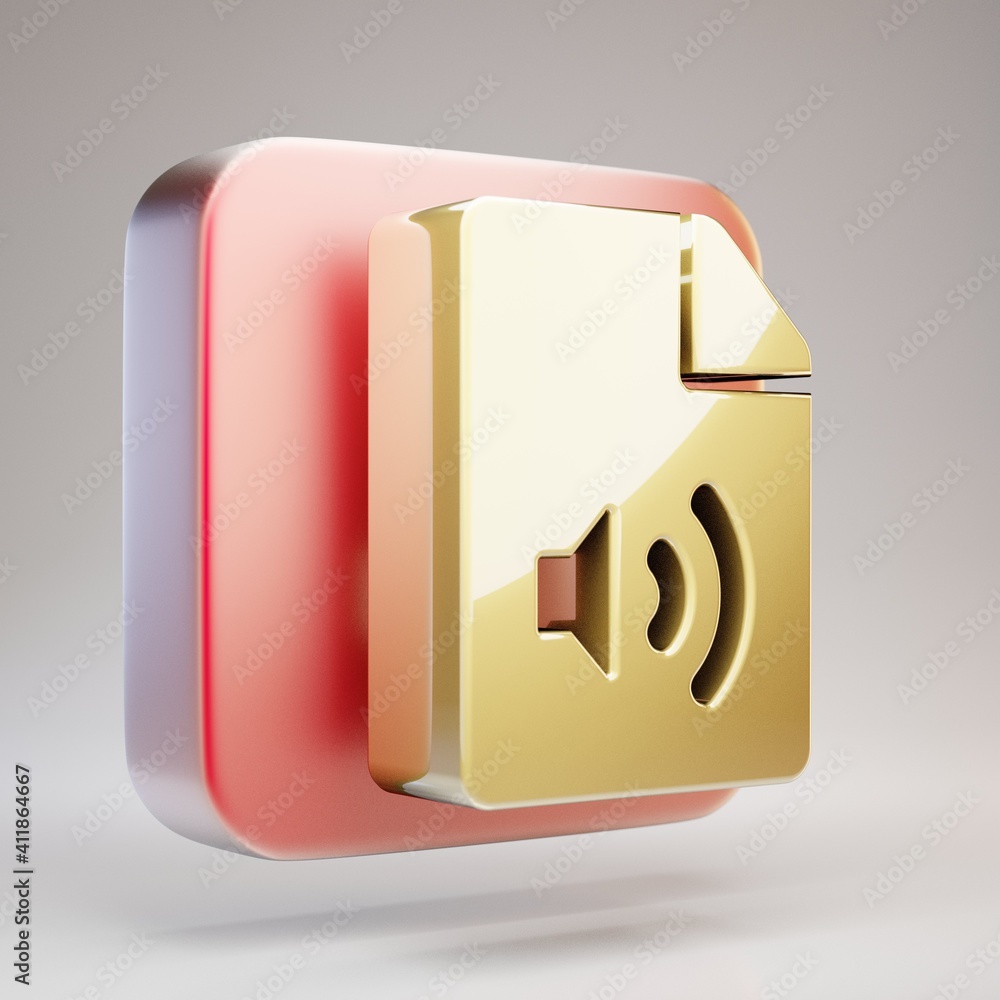 Audio File icon. Golden Audio File symbol on red matte gold plate. Audio File icon. Golden Audio File symbol on red matte gold plate.