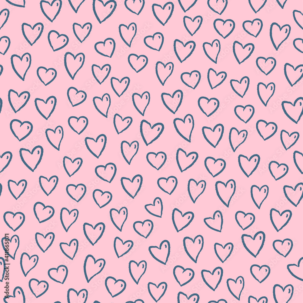 Love Heart Hand Drawn Seamless Pattern Valentines Day Background Pink