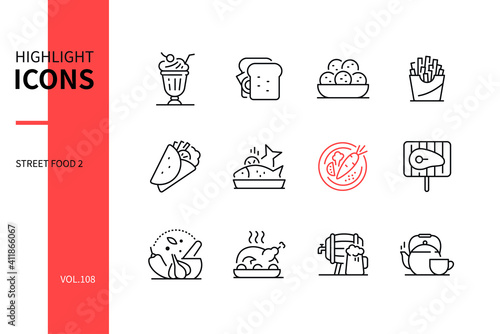 Street food - line design style icons set