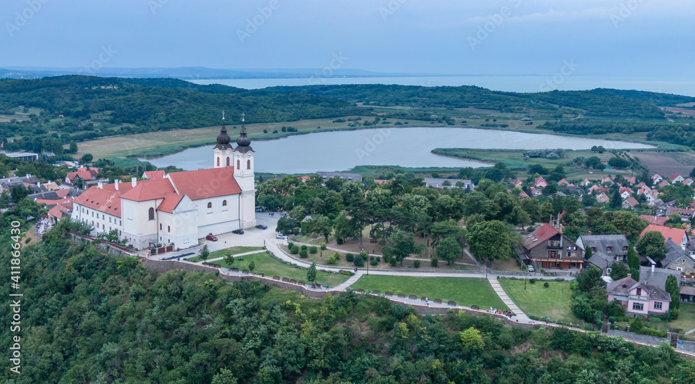 Obraz premium Aerial photo the Benedictine monastery of Tihany