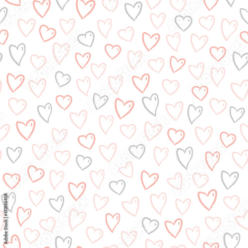 Love Heart Hand Drawn Seamless Pattern Valentines Day Background Peach