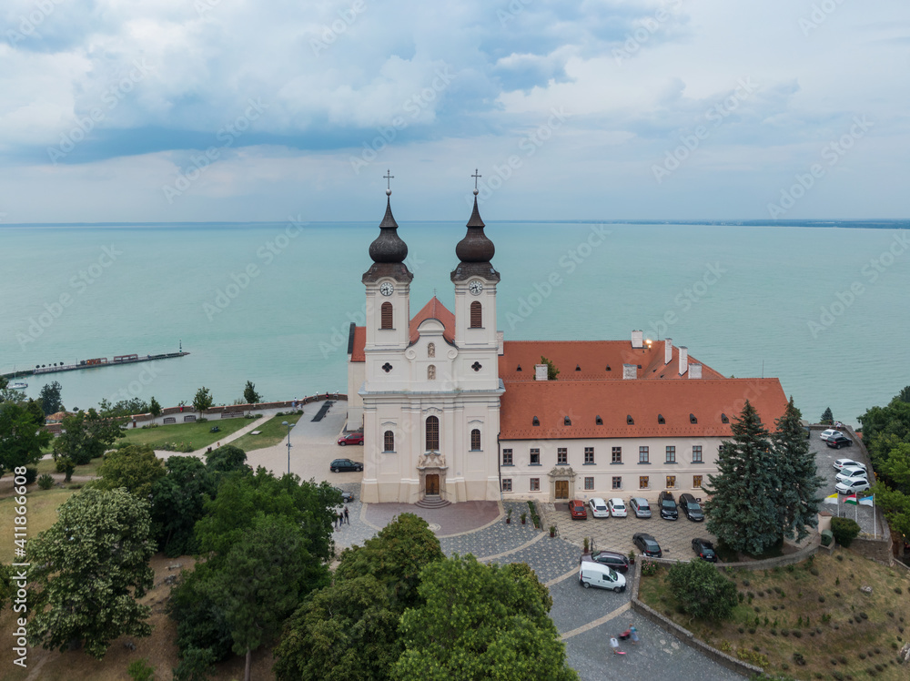 Aerial photo the Benedictine monastery of Tihany