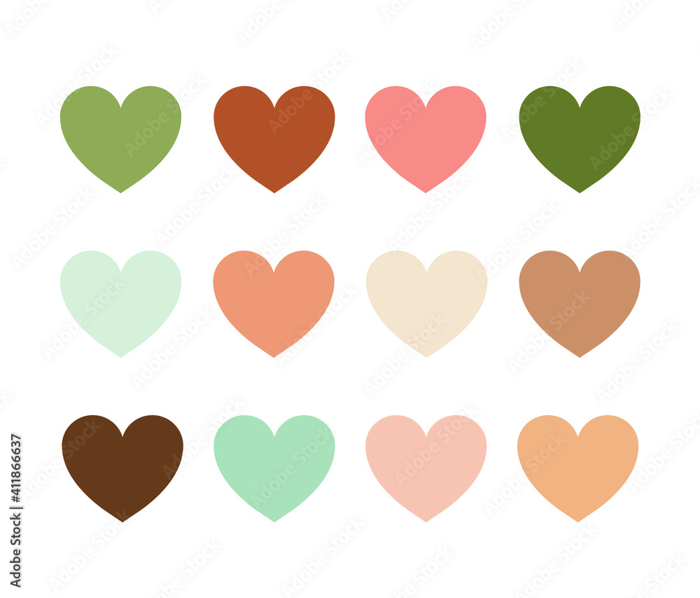 Heart icon set in different colors isolated on white background. Heart vector collection.