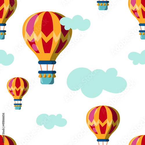 Vector image. Seamless repeating pattern of a fun air balloon.