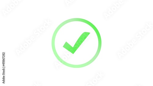green check mark sign in green circle animation isolated on white background