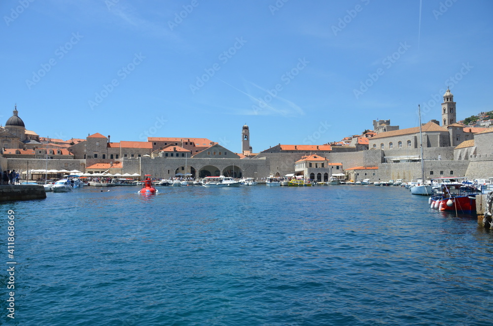 View of the old port of Dubrovnik from the water