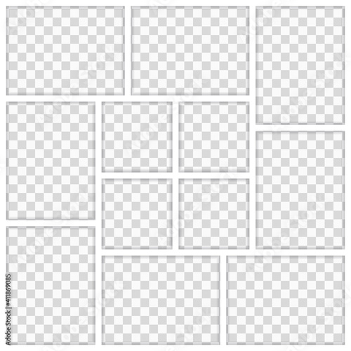 Templates collage 12 frames photos parts, picture or illustration.  Board and branding presentation concept. Creative theme.  Mood board. Poster mockup.