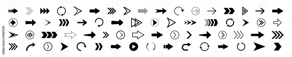 Wunschmotiv: Arrow icon. set of right arrows. Icons for button of next, forward, down, up, back and