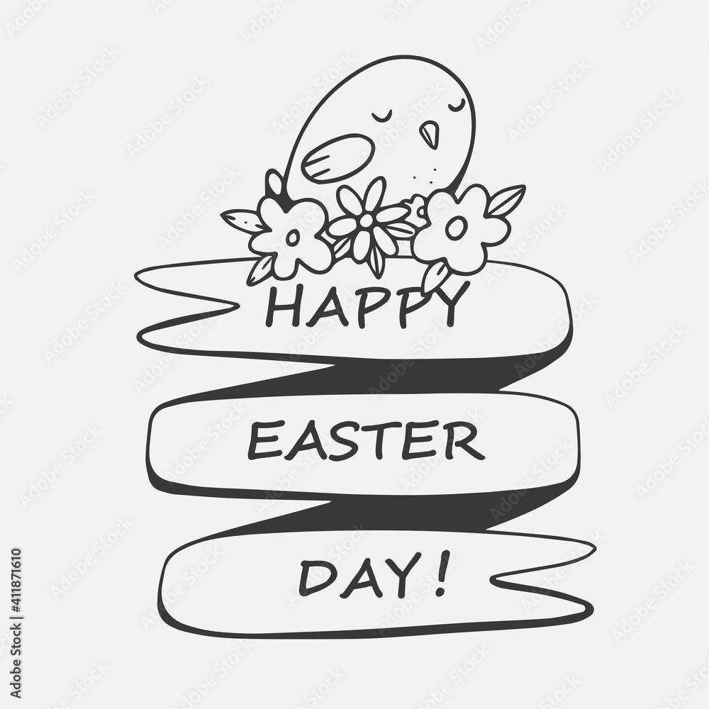 Cute vector illustration with chicken on the text happy easter in doodle style isolated on white background. Vector doodle illustration. Doodle character for Easter. Happy Easter Day. Cute vector illustration with chicken on the text happy easter in doodle style isolated on white background. Vector doodle illustration. Doodle character for Easter. Happy Easter Day.