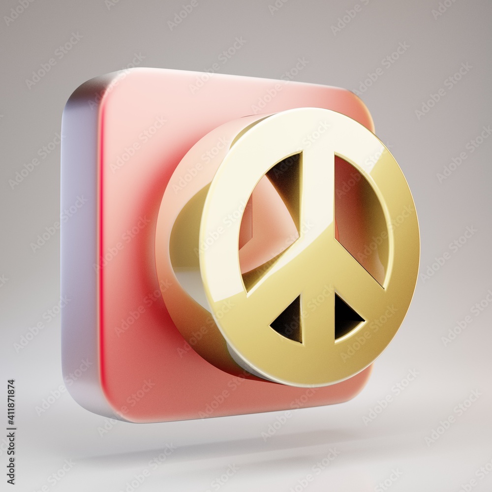 Peace icon. Golden Peace symbol on red matte gold plate. Peace icon. Golden Peace symbol on red matte gold plate.