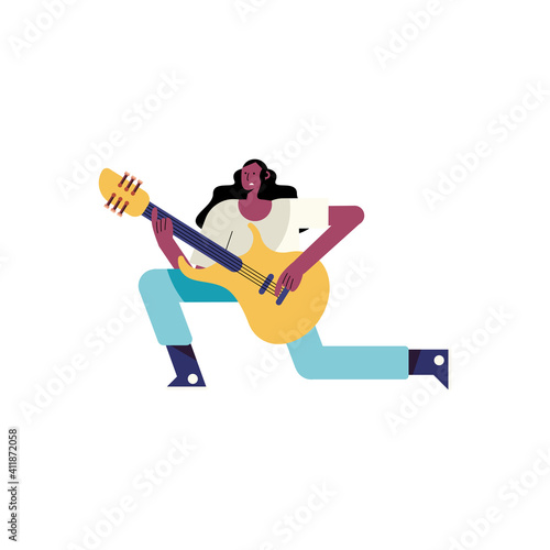 young musician woman playing guitar character