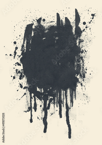 Black ink blots and stains. Grunge halftone texture. Abstract background. vector illustration.