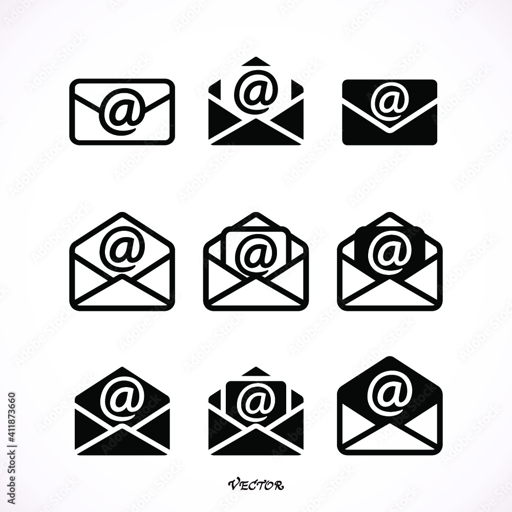 set Outline email icon isolated on white background. Open envelope pictogram. Line mail symbol for website design, mobile application, ui. Editable stroke. Vector illustration. Eps10 set Outline email icon isolated on white background. Open envelope pictogram. Line mail symbol for website design, mobile application, ui. Editable stroke. Vector illustration. Eps10