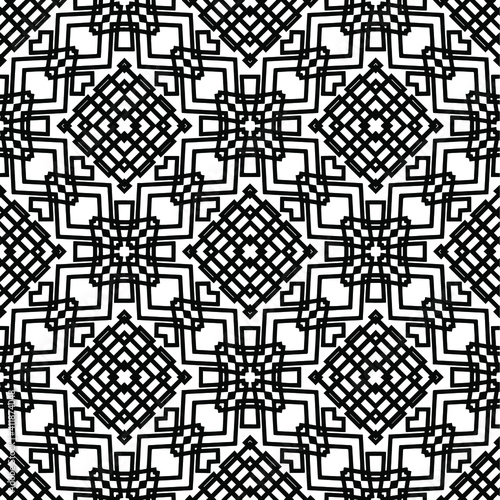 Geometric vector pattern with triangular elements. Seamless abstract ornament for wallpapers and backgrounds. Black and white colors.