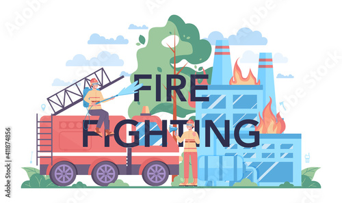 Fire fighting typographic header. Professional fire brigade firhting