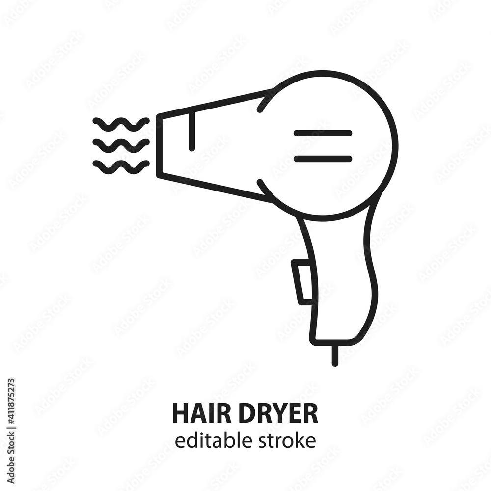 Hair dryer line icon. Barbershop concept design. Editable stroke. Vector illustration.