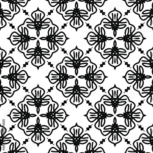 Geometric vector pattern with triangular elements. Seamless abstract ornament for wallpapers and backgrounds. Black and white colors.