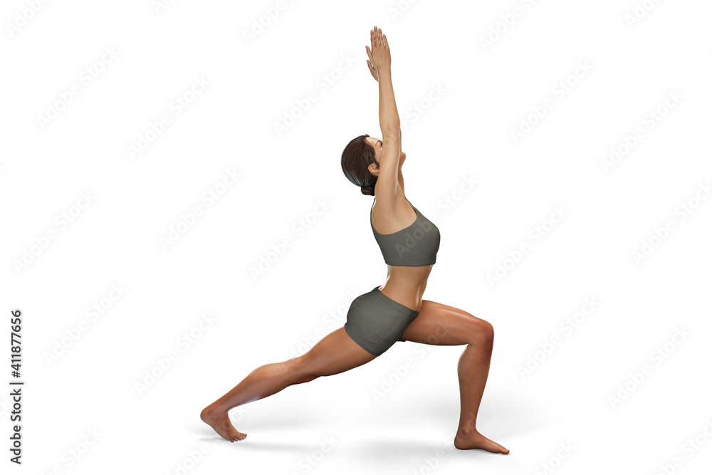 Female in Warrior 1 yoga position