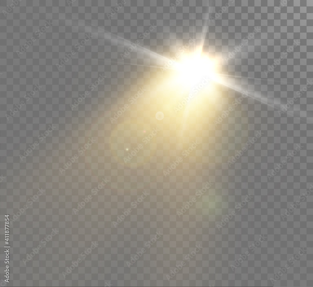 
Bright light effect with rays and highlights for vector illustration.