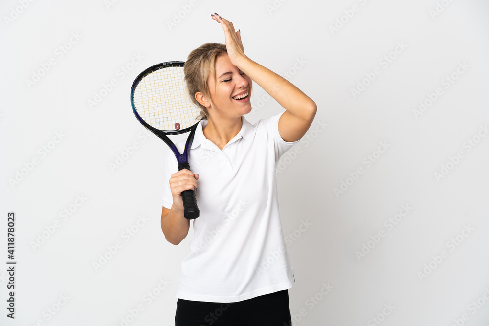 Young Russian woman tennis player isolated on white background has realized something and intending the solution Young Russian woman tennis player isolated on white background has realized something and intending the solution