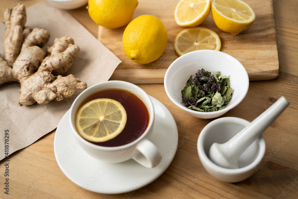 Antiviral drink with lemon, honey and ginger root, strengthening of immunity concept Antiviral drink with lemon, honey and ginger root, strengthening of immunity concept