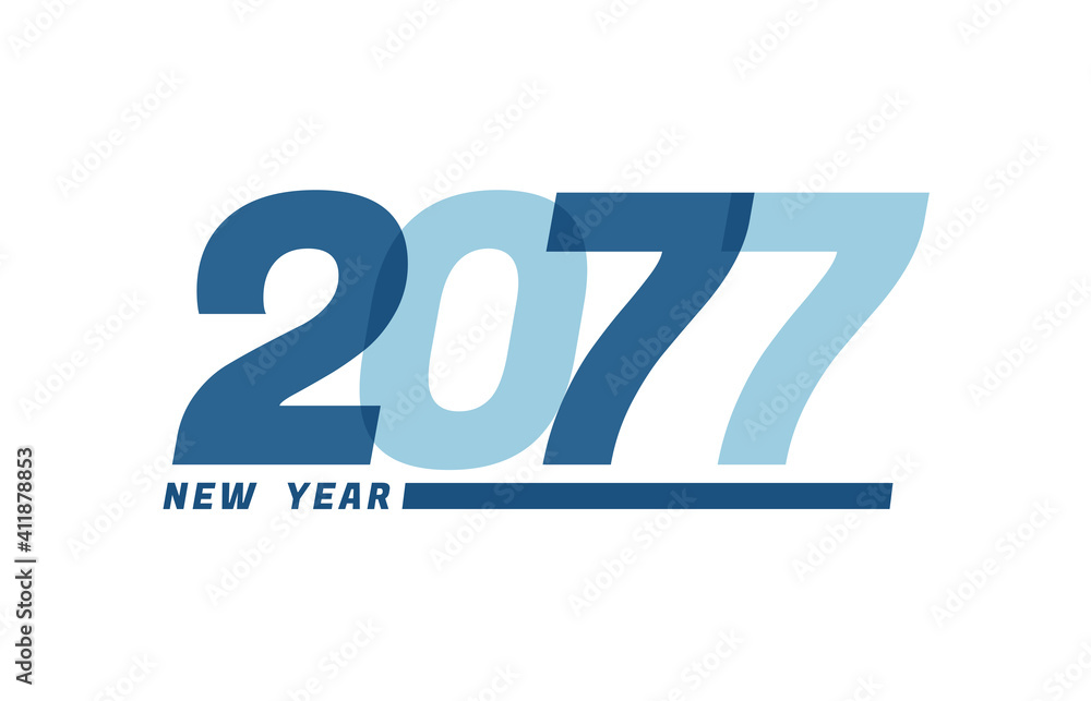 Happy New Year 2077. Happy New Year 2077 text design for Brochure design, card, banner Happy New Year 2077. Happy New Year 2077 text design for Brochure design, card, banner