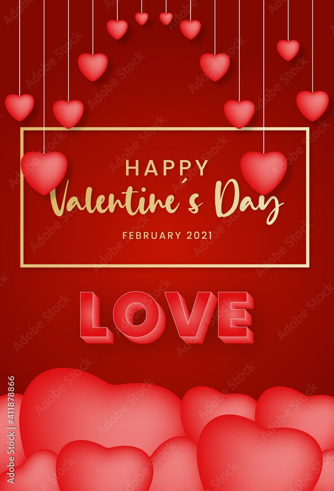 Naklejka premium Modern and Creative 3D Heart Style Valentine's Day Poster