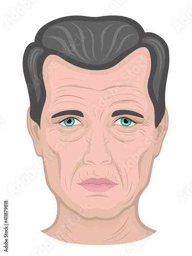 Illustration of the face of an elderly man with blue eyes 