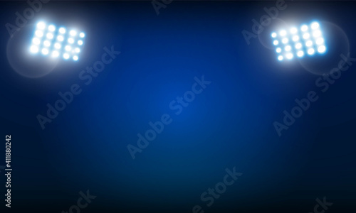 Boxing ring arena and spotlight floodlights vector design.