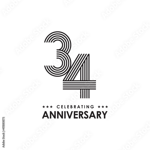 34th year celebrating anniversary logo design template