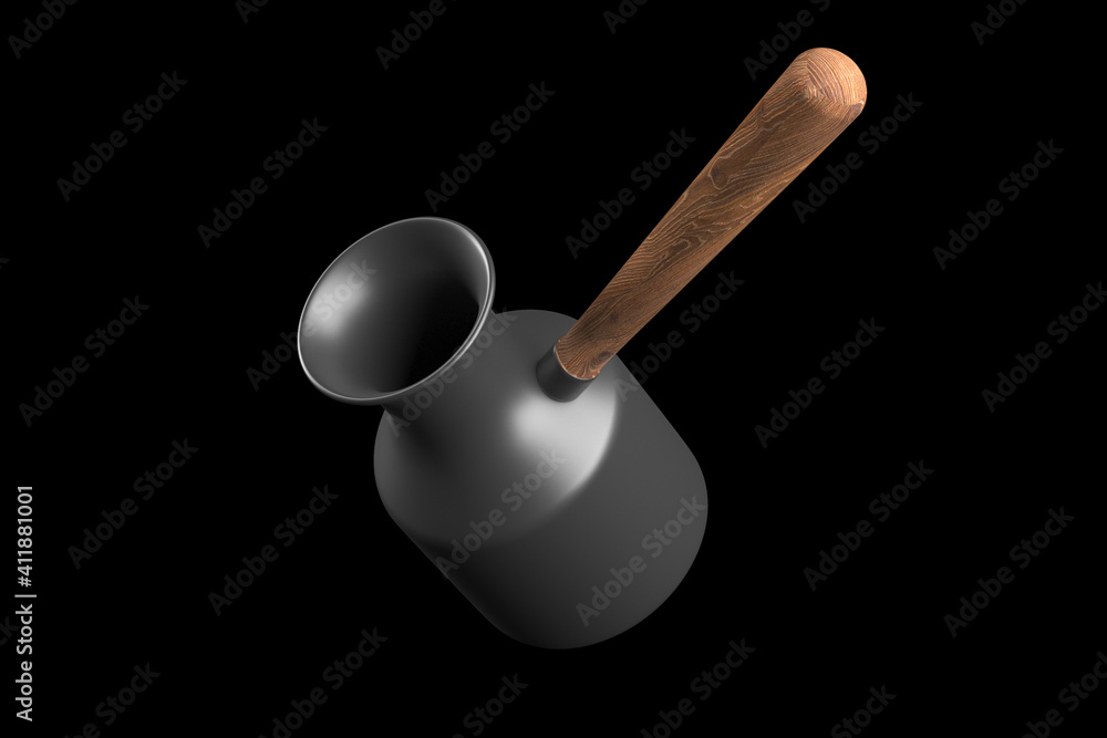 tilted coffee turk isolate on black background 3d rendering tilted coffee turk isolate on black background 3d rendering