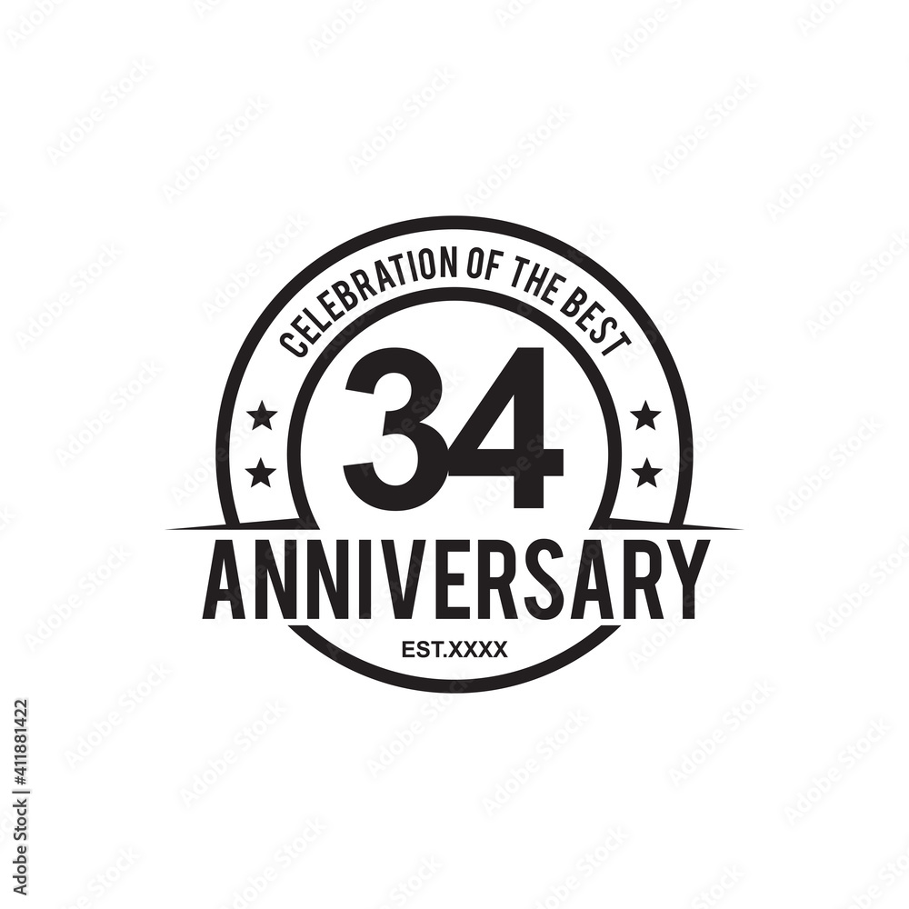 34th year celebrating anniversary logo design template