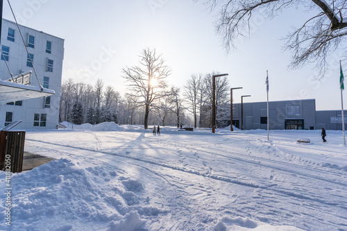 Concert hall in Estonia. Winter landscape. photo