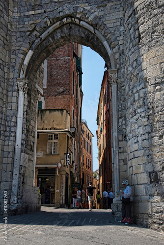 Entrance Gates in what remains of the 17th century City Walls in Genoa Italy