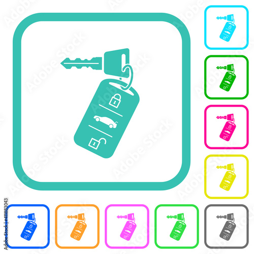 Car key with remote control vivid colored flat icons