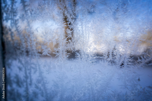 Frozen window with ice / frost pattern.