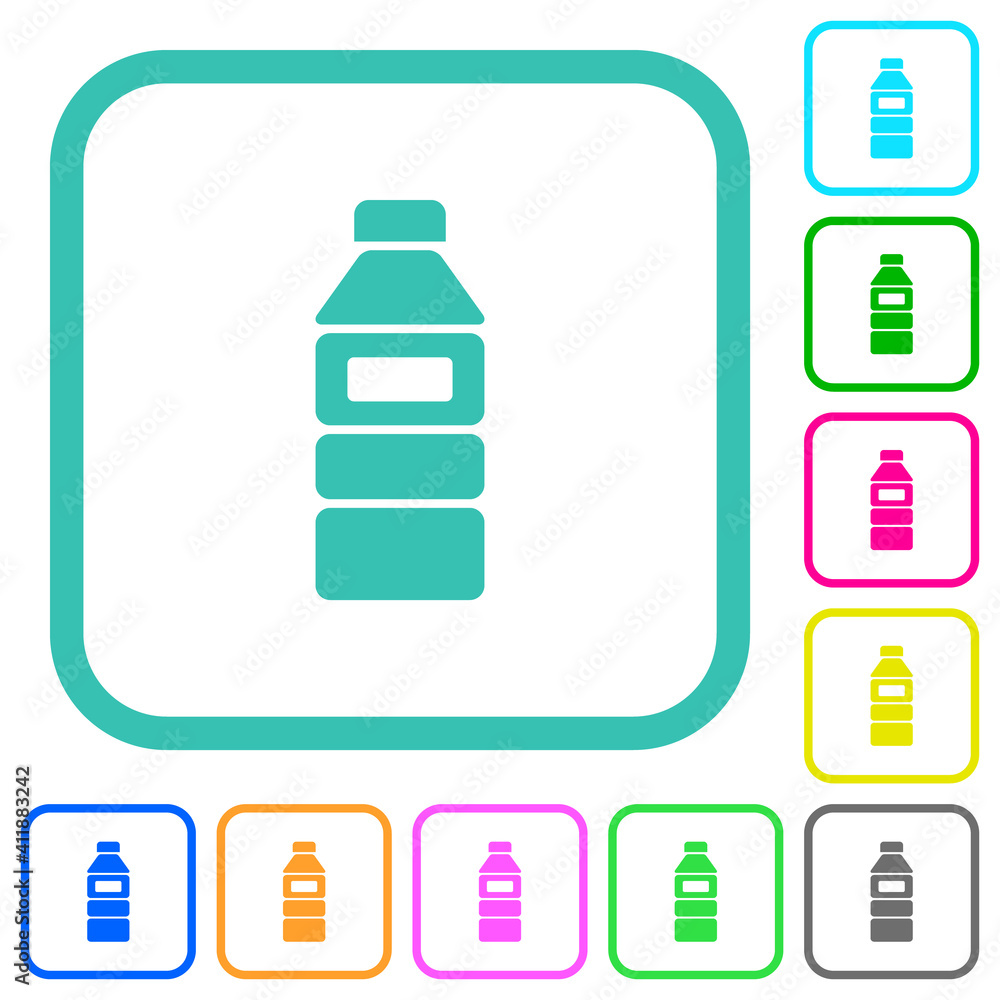 Water bottle with label vivid colored flat icons Water bottle with label vivid colored flat icons