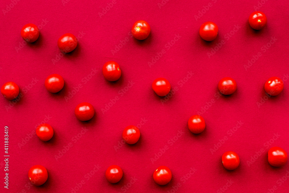 romantic dinner in red color with cherry top view pattern romantic dinner in red color with cherry top view pattern