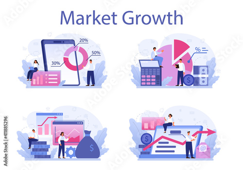 Market growth concept set. Business progress. Business expansion