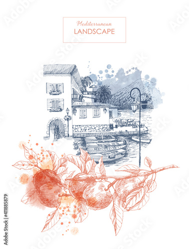 Summer holiday card. Illustration  of mediterranean landscape
