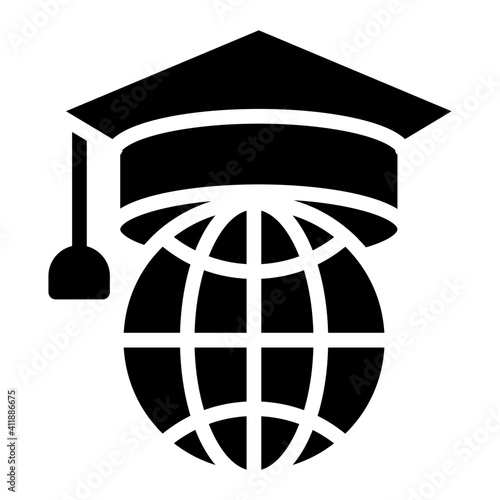 Globe with mortarboard, global learning icon