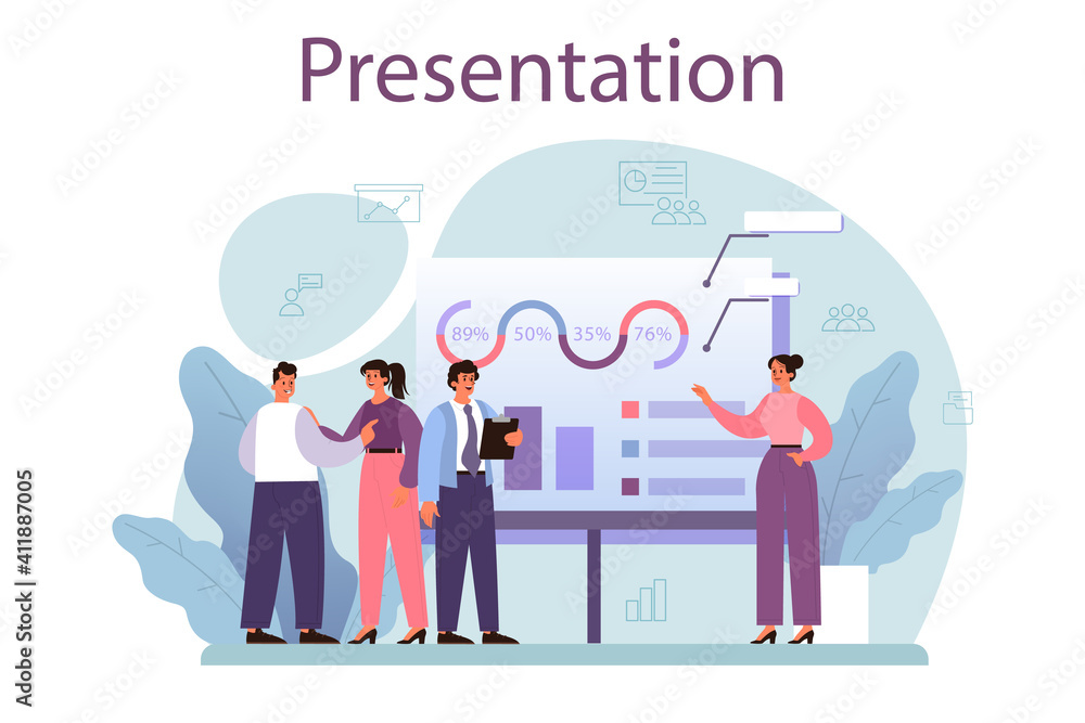 Business presentation concept. Businesspeople in front of group Business presentation concept. Businesspeople in front of group