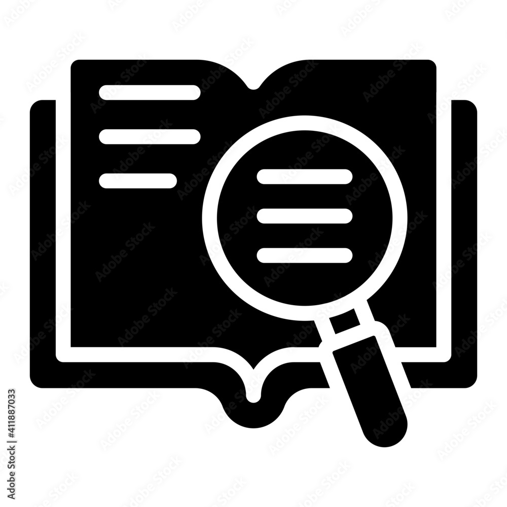 Book under magnifying glass, search book icon Book under magnifying glass, search book icon