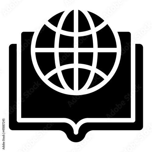 Globe with book, global study icon